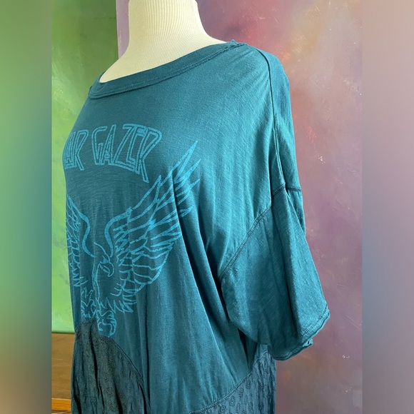 Intimately Free People soft T-shirt dress, teal, with handkerchief hem. - Picture 5 of 11